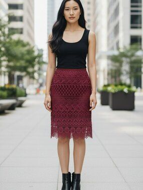 NWT Loft Burgundy Lace Pencil Skirt 4